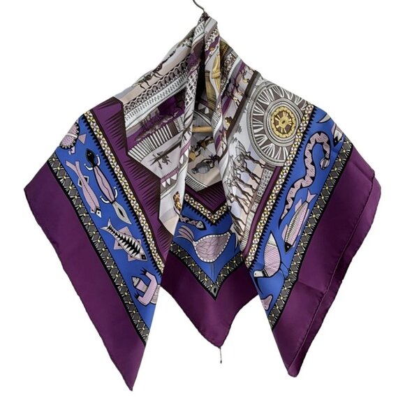Auth HERMES Carre 90 - Purple Blue Multi Scarf - Picture 1 of 4